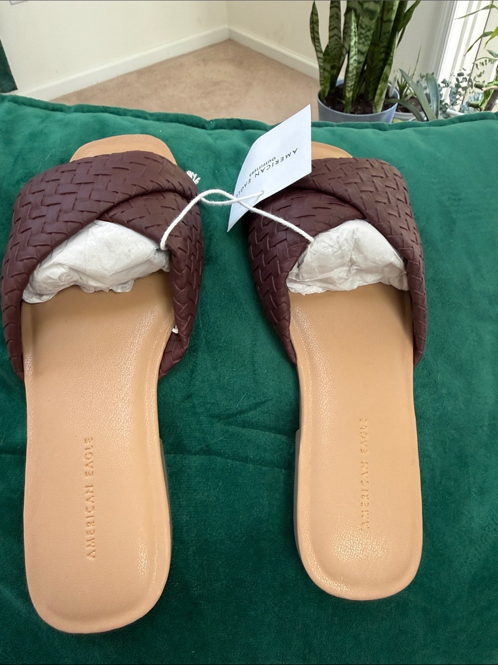 American Eagle Outfitters Brown Woven Slide Sandals with Tan Footbed